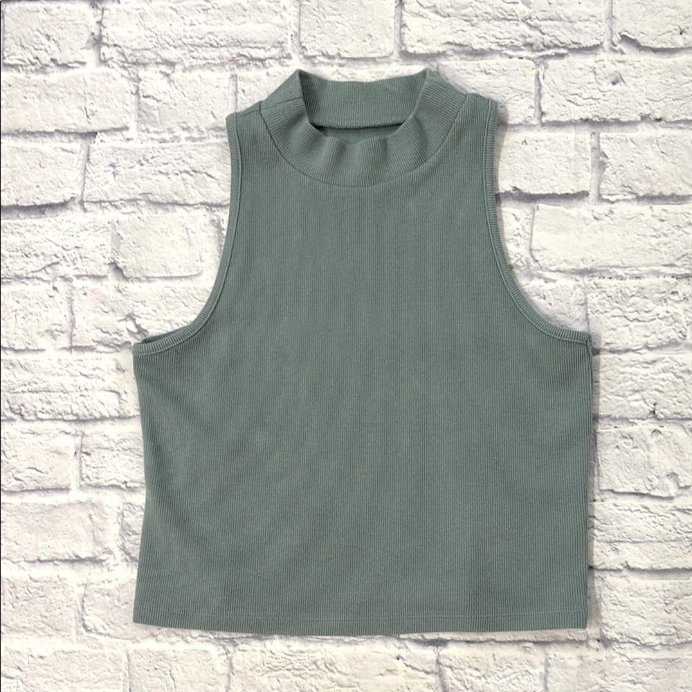 A New Day Ribbed Knit Mock Neck Tank Top Light Green Size XL